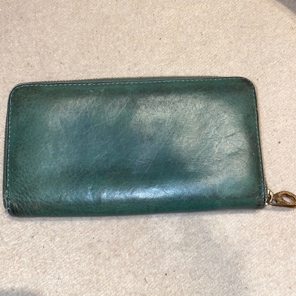 Marc by Marc Jacobs Forest Green Leather Zipper Wallet Gold Tone Plaque Label - Picture 2 of 3